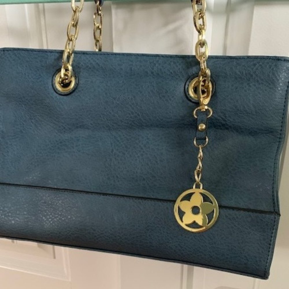 Blue Bueno Purse, with Gold Accents